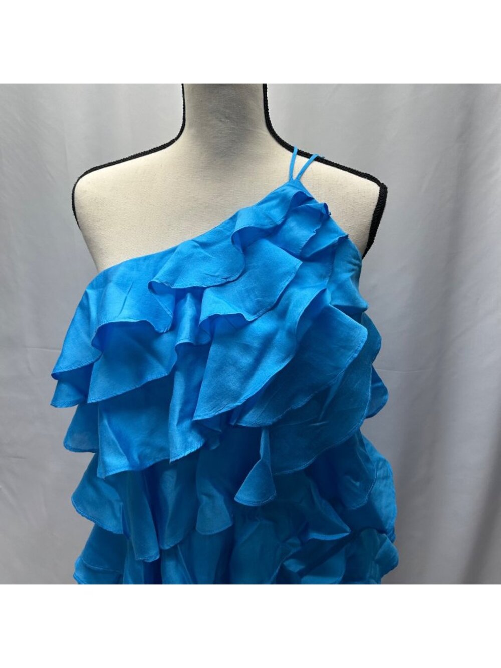 Do+Be Blue Ruffled One-Shoulder Dress With Adjustable Strap & Back Zipper Size M
